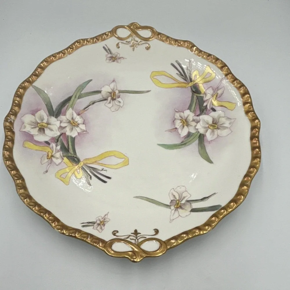 J.P. Limoges Porcelain Floral Decorative Plate/platter Gold Trim C.3330